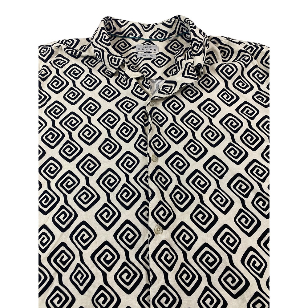 Ike Behar Mens XXL Short Sleeve Linen Blend Geometric Spiral Button Down Shirt